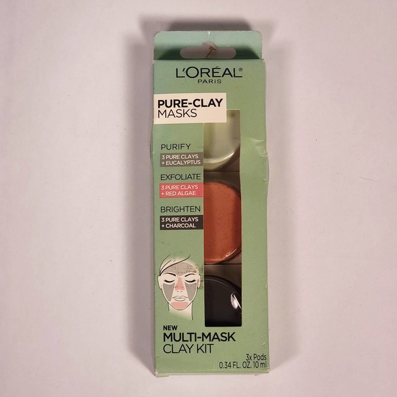 (3) Loreal Pure Clay Masks Multi-Mask Kit w/3 Pods - Purify Exfoliate Brighten - - Picture 2 of 3